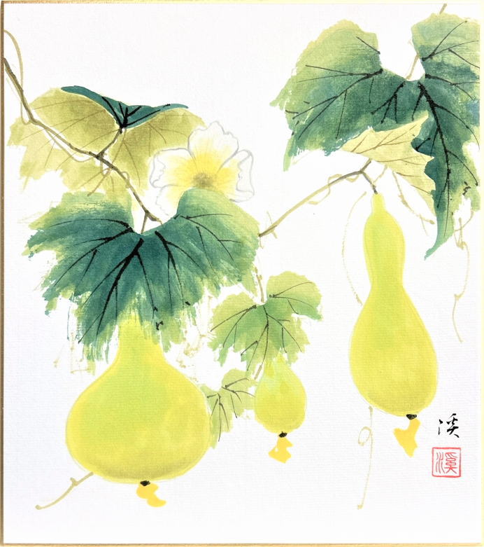 佐藤浩二 「 朝顔 」( 俳画 ) 色紙絵 絵画 日本画 夏の花 夏の
