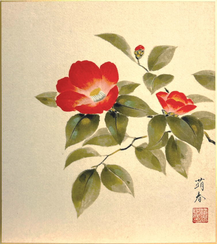 佐藤浩二画伯　日本画　薔薇 佐藤浩二 「 梅に鶯 」 色紙絵 絵画 日本画 冬の色紙 お正月
