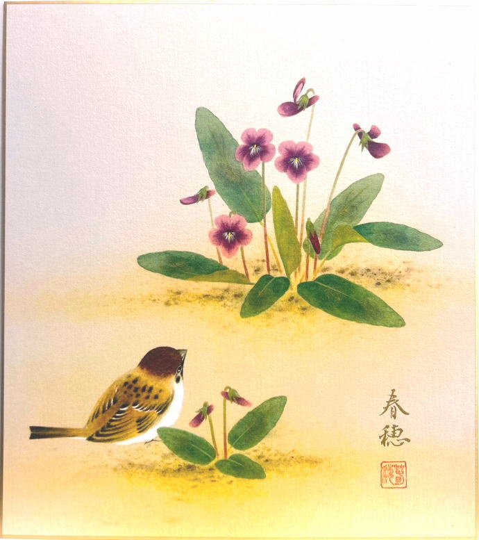 楽天市場】佐藤浩二 「 梅に鶯 」 色紙絵 : 内田画廊