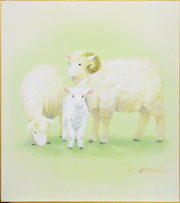 お色紙掛け　色紙　羊 リバーシブル色紙掛け 三丁サビx緑