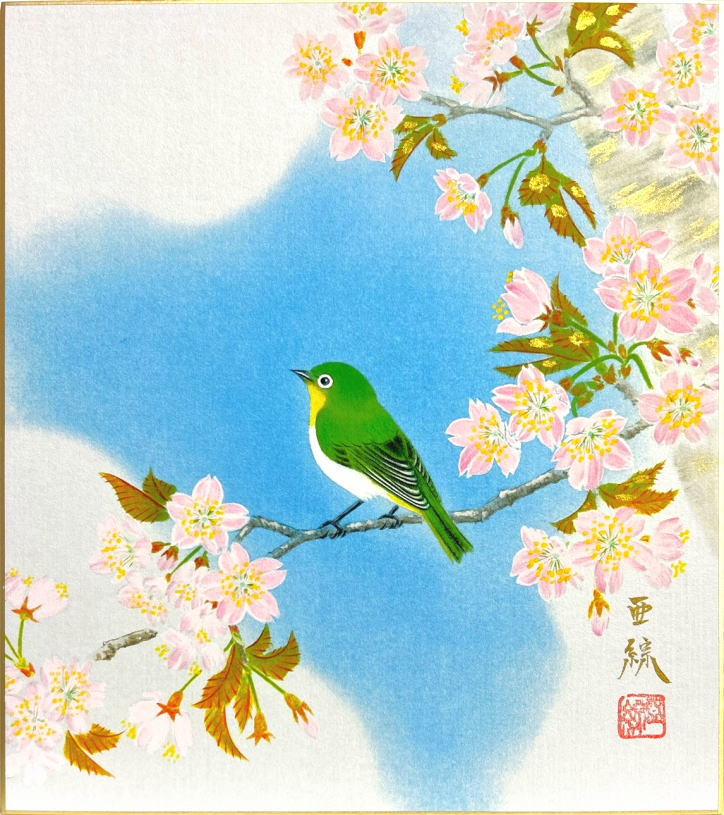 佐藤浩二画伯　日本画　薔薇 楽天市場】佐藤浩二 「 椿に小禽 」 色紙絵 : 内田画廊