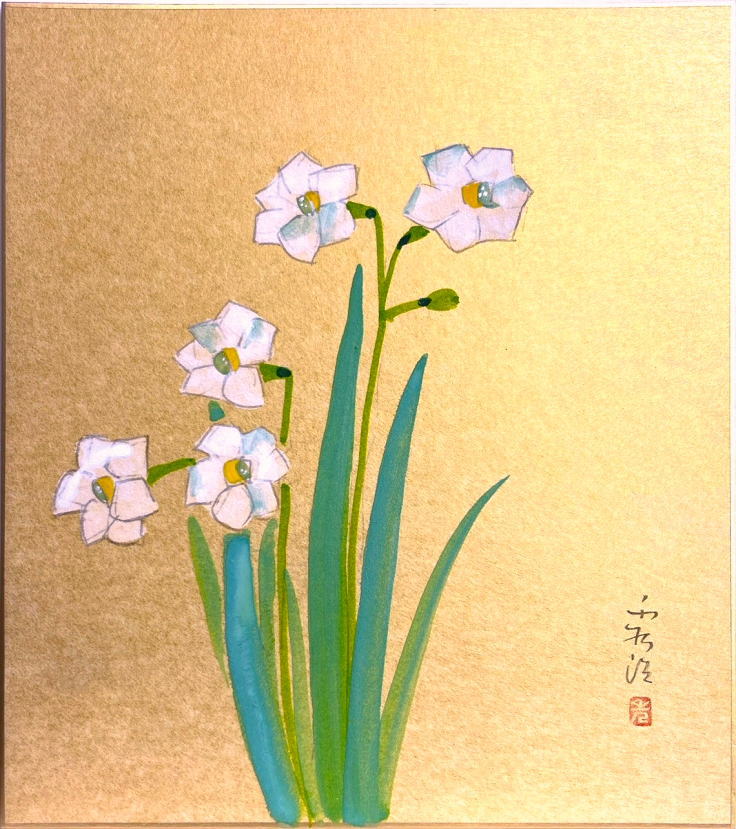 【本物の油彩画】「アイスランドポピー」森秀雄（SM）額縁付 本物の油彩画】「アイスランドポピー」森秀雄（SM）額縁付
