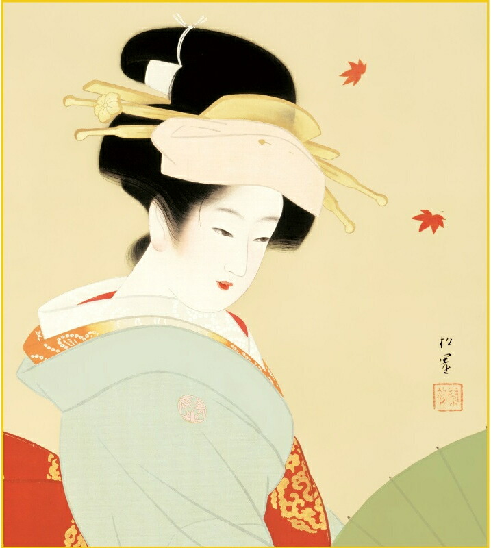 上村松園 『 しぐれ 』 美人画 名品 複製画 色紙 美品 上村松園 『 お万の図 』 美人画 名品 複製 色紙 希少 茶道具 美