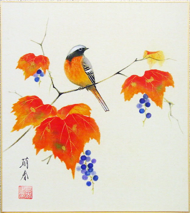 楽天市場】木村亮平『紅葉』(俳画：松尾芭蕉)色紙絵 : 内田画廊