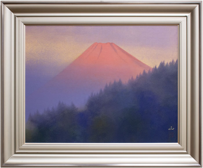 河本正の風景画（日本画） 真作】絵画 河本正 日本画 富嶽 静寂な青の世界 共シール 箱入
