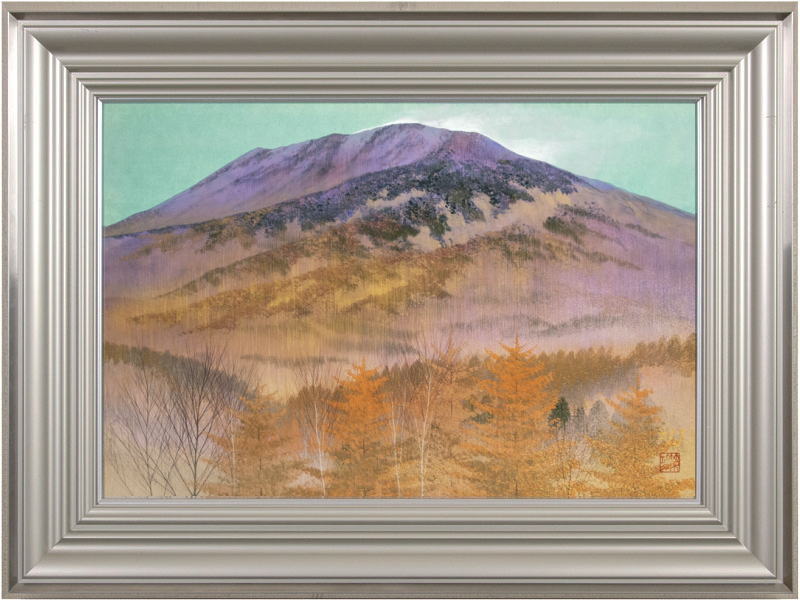 【真作】絵画　箱崎正秋　日本画10号　映　共シール　箱・黄袋入　T48 真作】絵画 箱崎正秋 日本画10号 映 共シール 箱・黄袋入 T48