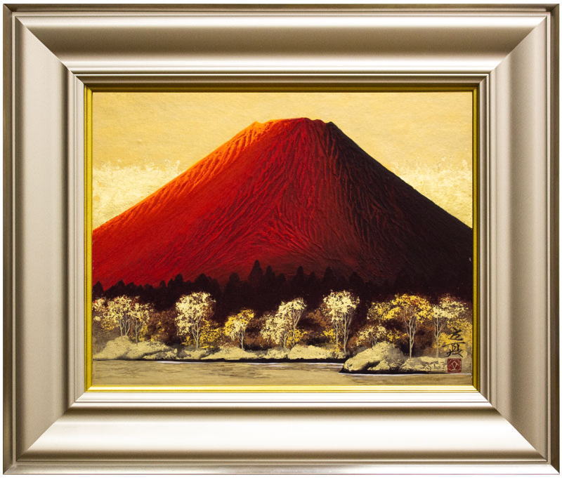 大竹卓　富士山 日本画 真作保証 大竹卓「「赤富士」」 日本画 紙本 掛軸 落款有 共箱 富士山