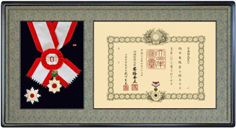 叙勲額 日本製 勲記 大綬章 勲章 額縁 叙勲 二つ窓 高級 紫檀材 25タイプ(25-6D)