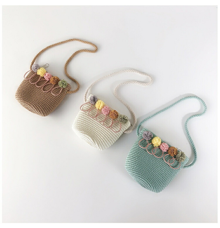 楽天市場 ポシェット 子供用 くすみカラーが可愛いぽんぽんポシェット カバン バック ショルダー こども キッズ お財布 小物入れ ハンドメイド 花 お出かけ 散歩 旅行 ギャレットストア