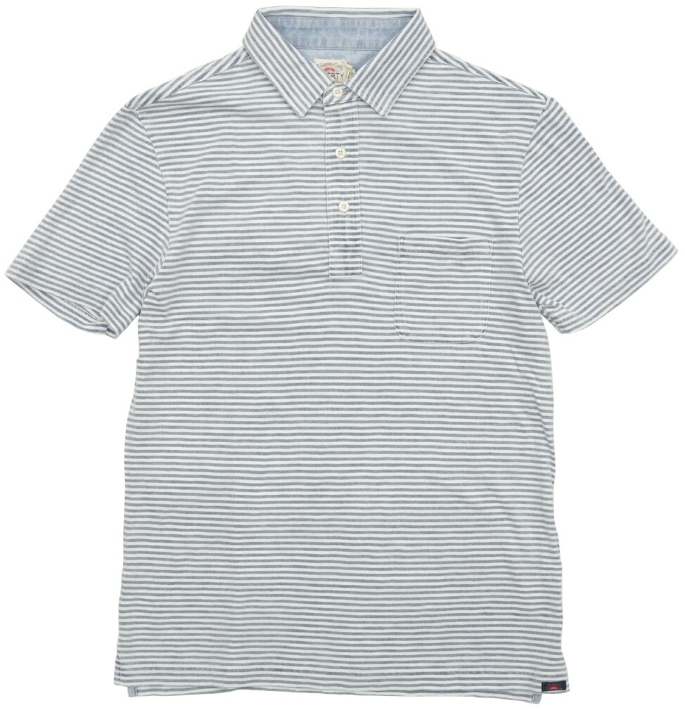 FAHERTY BRAND (ファリティ ブランド) 本藍染め ボーダー ポロシャツ ソルトウォッシュ インディゴ メンズ Salt Wash Indigo Stripe Polo