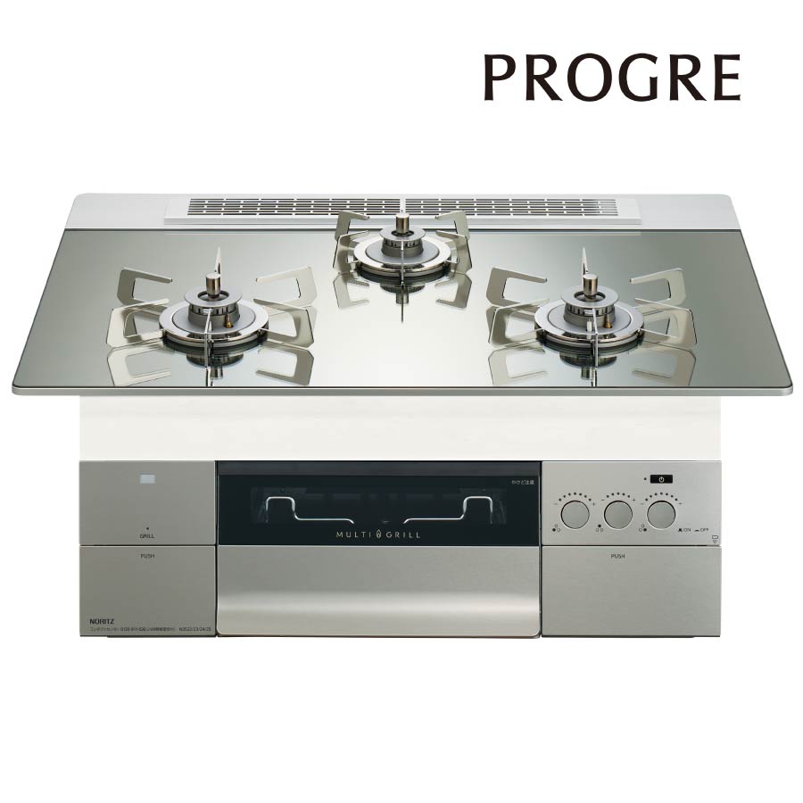 ノーリツ ビルトインコンロ N3S23PWASKSTESC PROGRE 労働者階級グレ 75珊幅 FLAT [3口ガスコンロ 都市屁っ放り プロパン]《送りとどける手合いA》