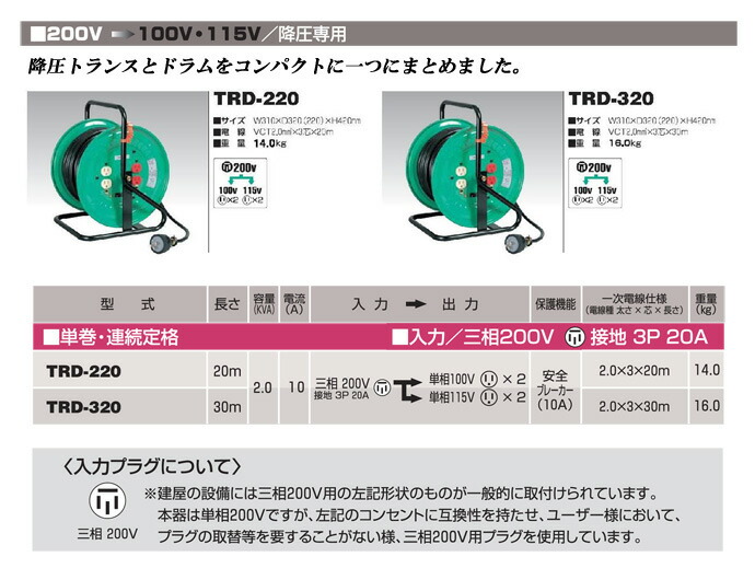 信用 日動工業  トランスリール 昇圧 降圧兼用