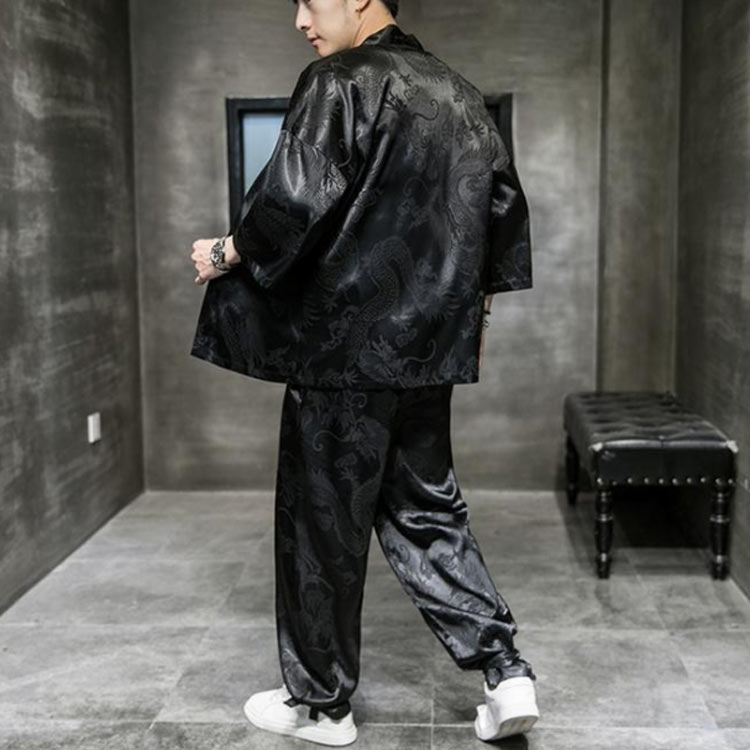 甚平 メンズ 長袖 作務衣 夏用 男性用 麻 浴衣 着物 刺繍 部屋着 夏