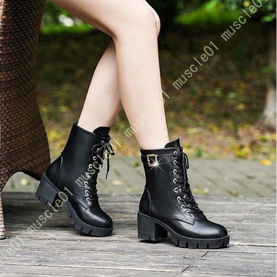 楽天市場】厚底ブーツ レディース ショートブーツ 太ヒール チェーン