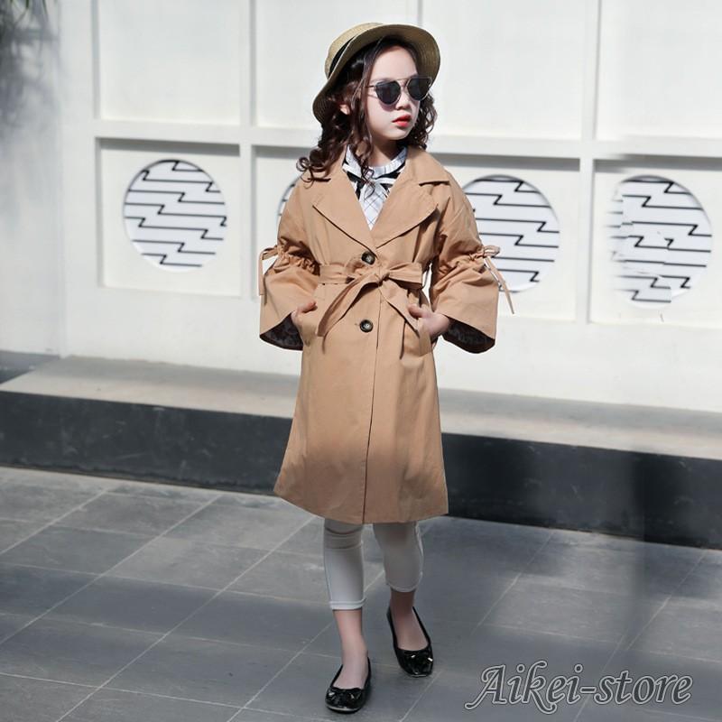 子供服 ジャケット 長袖 スプリングコート トップス 膝丈 キッズコート トレンチコート 春秋にピッタリ 女の子 キッズ ゆったり 春秋 可愛い 入園式 学生服