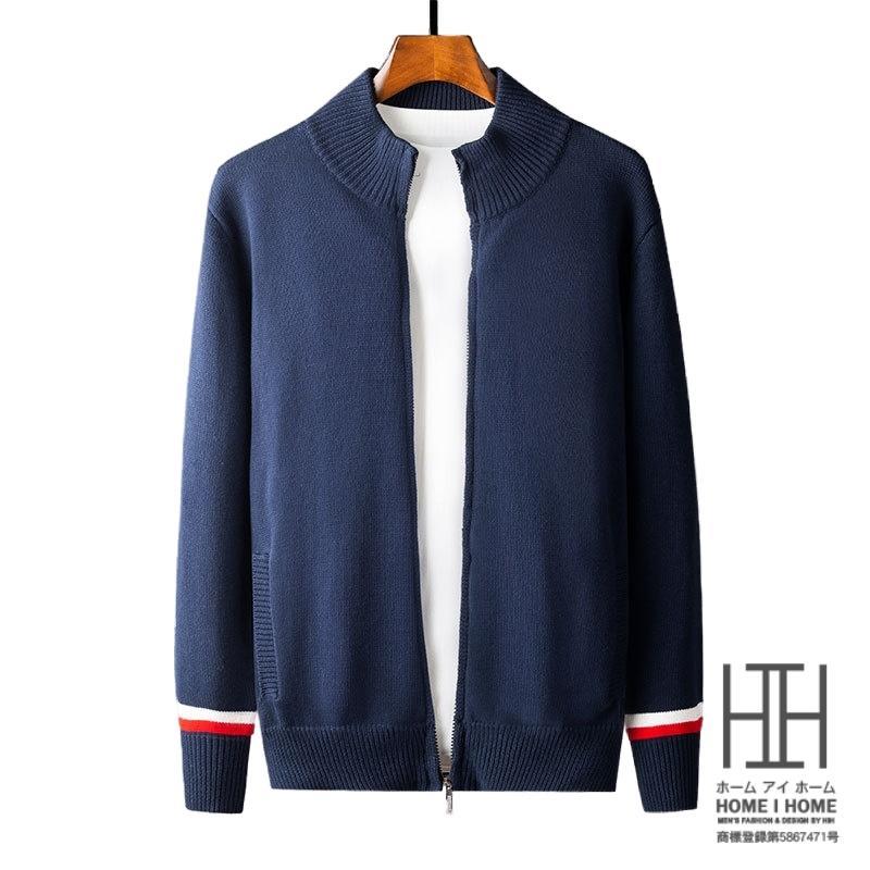 カーディガン メンズ ニットジャケット メンズ セーター ファスナー 冬服 秋服 配色 ライン入り スリム スタイリッシュ 通勤 通学 スタンドカラー 羽織り