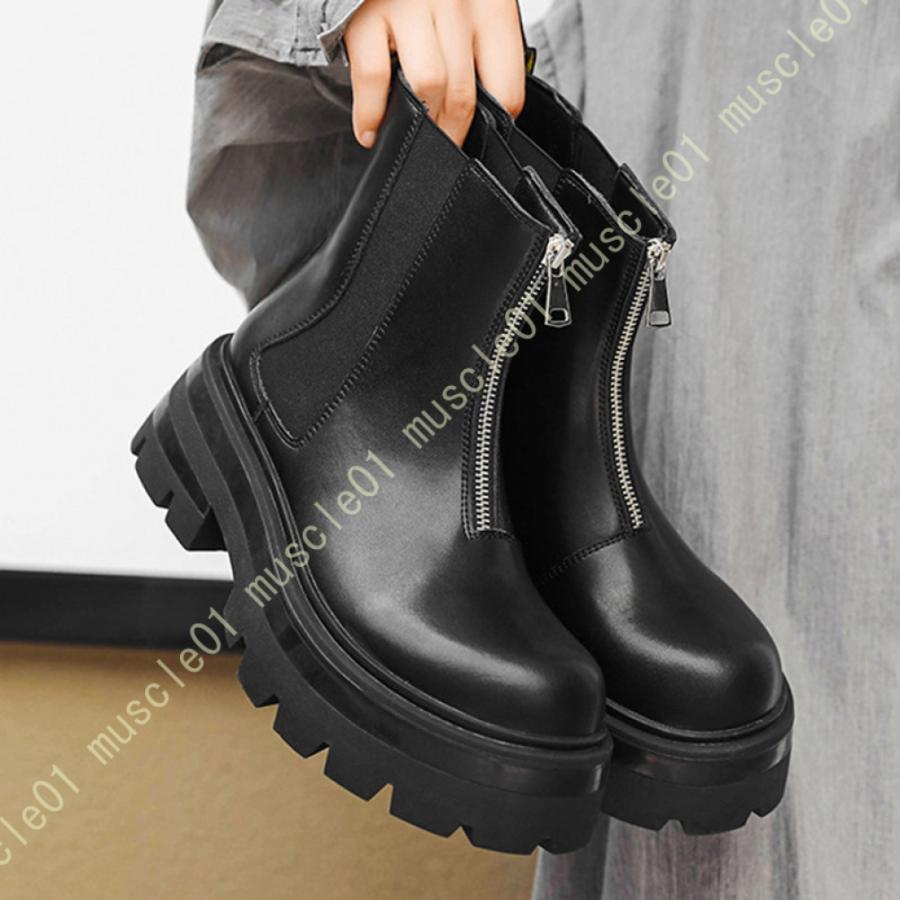 楽天市場】フロントジップブーツ ブーツ 厚底 スクエアトゥ ショート
