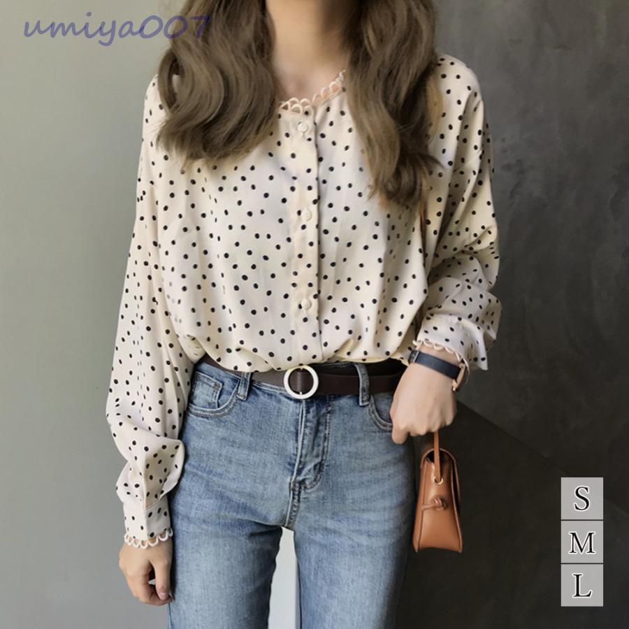 楽天市場】ドット柄 ブラウス レディース 長袖 トップス ゆったり