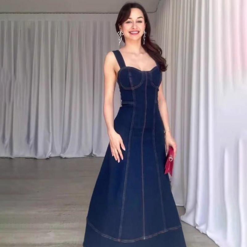 サロペットワンピース レディース タンクワンピース デニム ミモレ丈 ノースリーブ 体型カバー プリーツスカート 着痩せ 春 夏 大きいサイズ ゆったり きれい｜GBB店