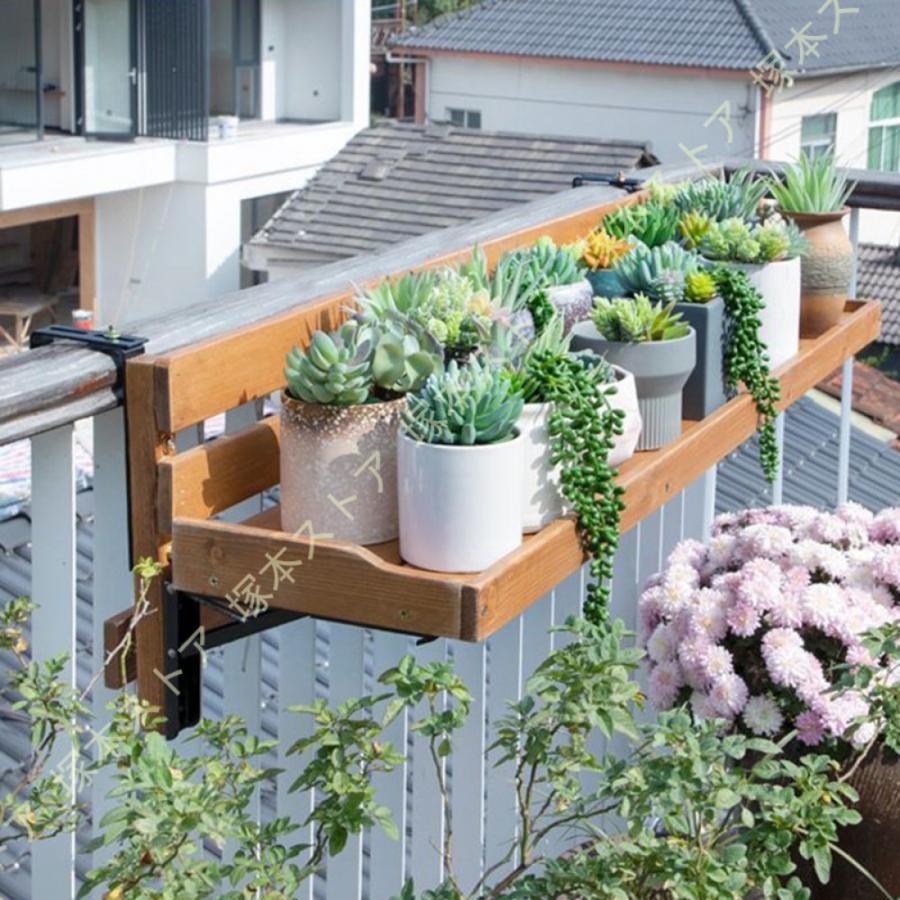 ベランダ プランター フラワースタンド 屋外 引っ掛け 園芸ラック 天然木 プランターハンガー 花台 観葉植物 ラック ガーデン 机 無垢材吊り下げテーブル｜GBB店