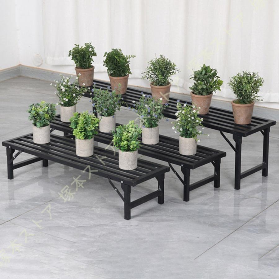 プラントスタンド 屋外植物棚 屋内用 1段 高耐久 フラワースタンド 植物ラック 室内 スチール製 植木鉢スタンド 観葉植物台 植木鉢台 複数の植物用 横型