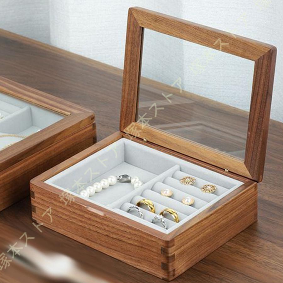 アクセサリーケース 木製 ジュエリーボックス ピアス ネックレス 指輪 リング おしゃれ 可愛い 木製 収納 アクセサリーボックス 透明 ジュエリーBOX 小物収納
