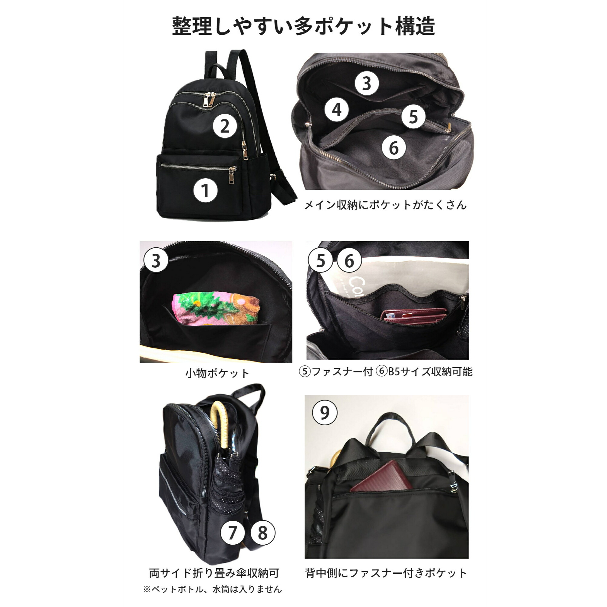 ミニリュック レディース 小さめ 軽い 旅行 軽量 通勤 通学 おしゃれ 大人 かわいい ブラック リュックサック ママバッグ ファスナー デイバック リュックバッグ 使いやすい