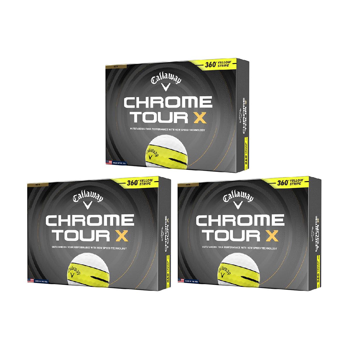 キャロウェイゴルフ　CHROME TOUR　CHROME TOUR X 360 イエローストライプ ボール 3ダースセット