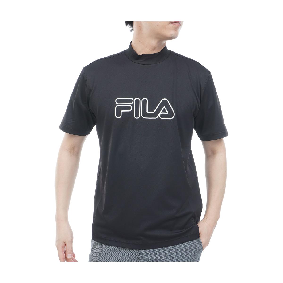 フィラ　FILA　ストレッチ アウトラインロゴプリント 半袖モックネックシャツ