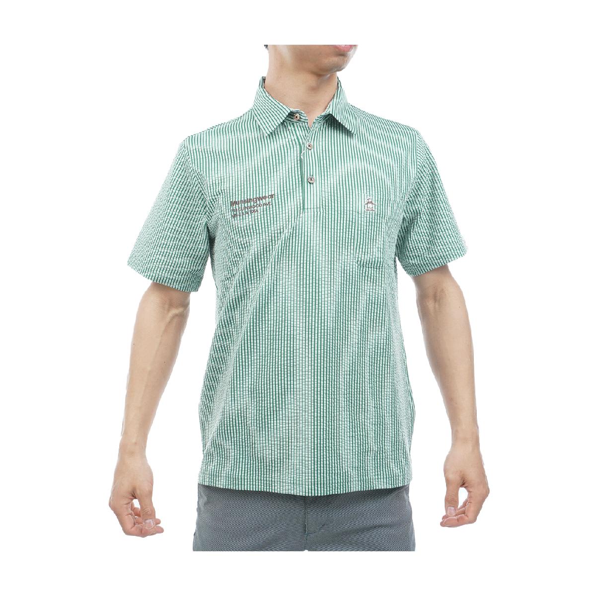 マンシングウェア　Munsingwear　ストレッチシアサッカーストライプ台襟付き半袖ポロシャツ