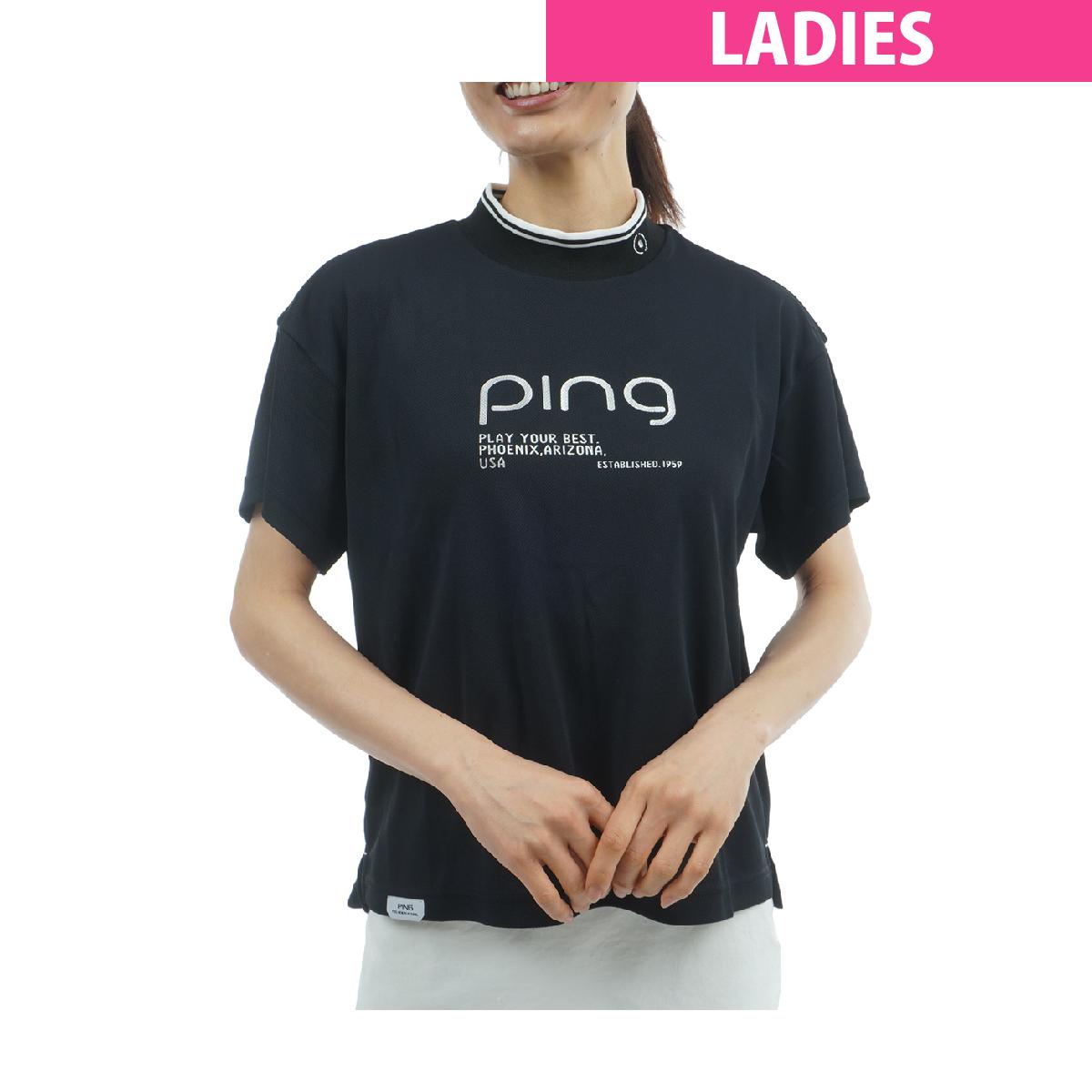 ピン　PING　変形鹿の子ハイネック半袖シャツ　 レディス