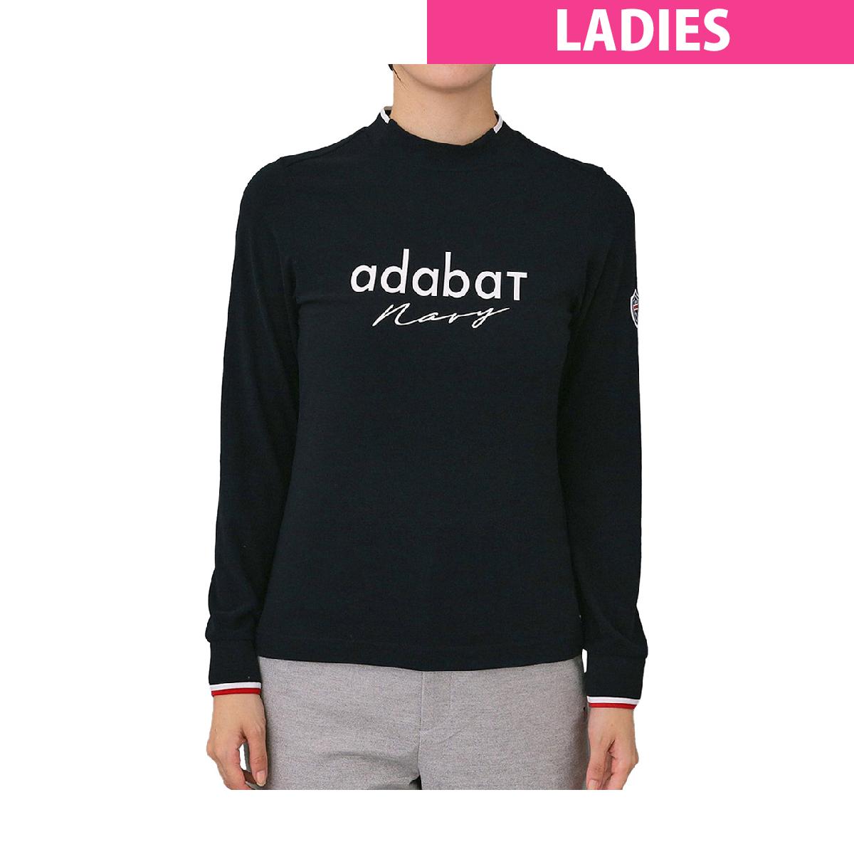アダバットネイビー　ADABAT NAVY　ストレッチ 吸湿発熱 サーモスムースモック長袖Tシャツ　 レディス