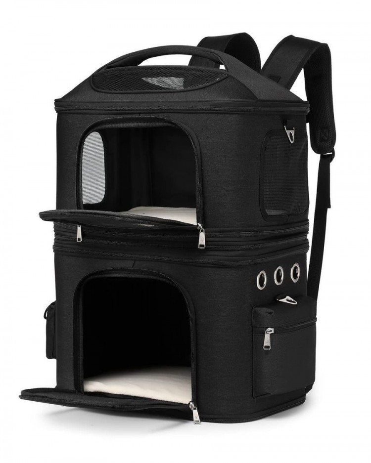 猫 2匹 リュック 分離可 キャリー 2層 ペット キャリーバッグ 小型犬 ソフトクレート 折りたたみ可 マット付き 2way 通院用 ペットキャリー 猫用 折 ペットキャリーケース 犬｜YLX TRADE店