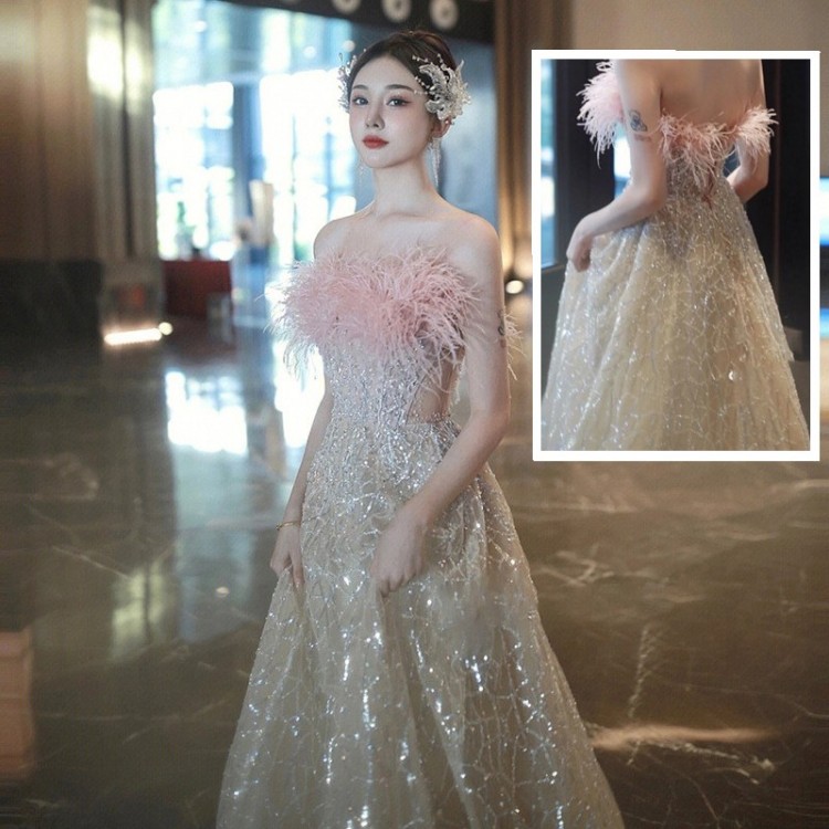 XS-3XL レディースウェディングドレスカラードレス 結婚式花嫁 披露宴刺繍 二次会 パーティードレス 演奏会 シャンパン 発表会 お嫁さん
