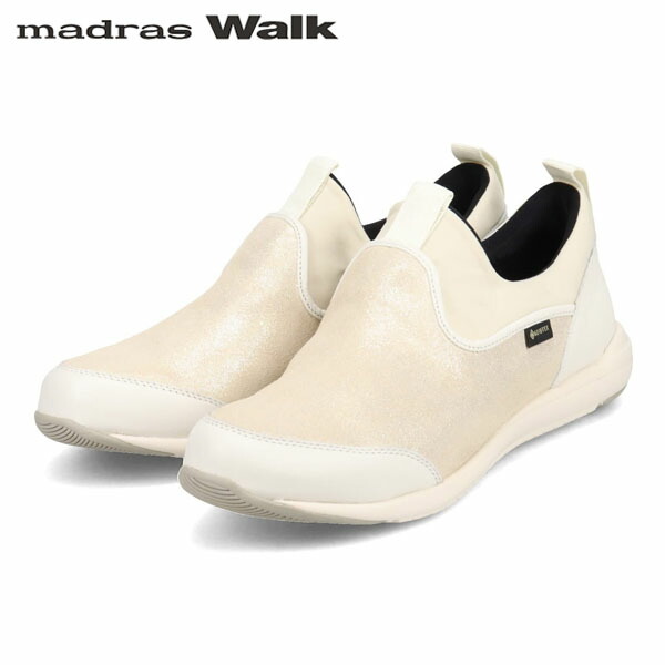 マドラスウォーク madras Walk レディース ゴアテックス スニーカー スリッポン MWL1006 WHITE-METALLIC 雨合羽透湿 伸ばすこと MADMWL1006WHTM