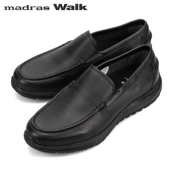 マドラスウォーク madras Walk メンズ ゴアテックス カジュアルシューズ スリッポン MW7605 BLACK ビジネスシューズ 防水透湿 通勤 雨 MADMW7605BLA