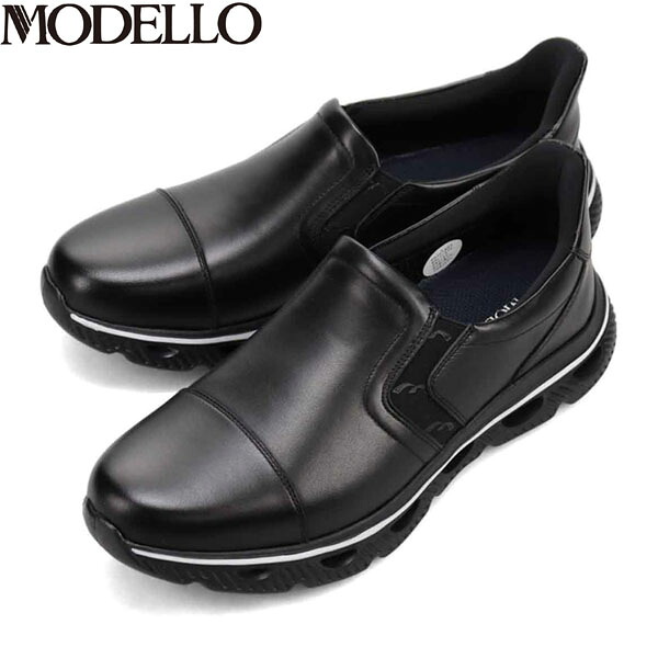 モデロ MODELLO メンズ レザー スリッポンDM3343 BLACK カバロス加工 抗菌防臭 速乾 マドラス madras MODDM3343BLA|ギーク