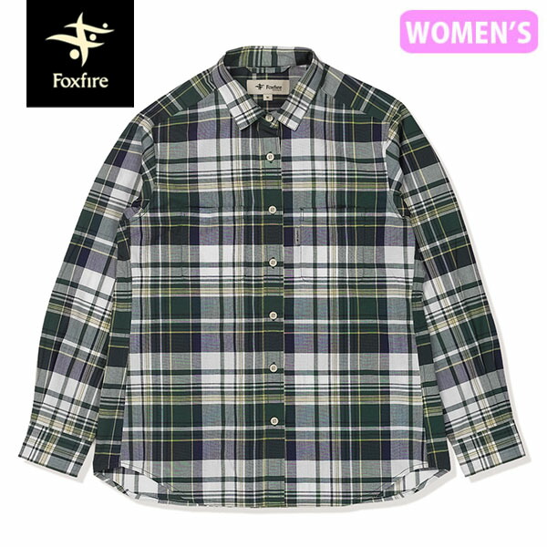 フォックスファイヤー Foxfire レディース 山シャツ 長袖 Cシールドフレッシュチェックシャツ グリーン 遮熱 チェック 登山 FOX8212575060