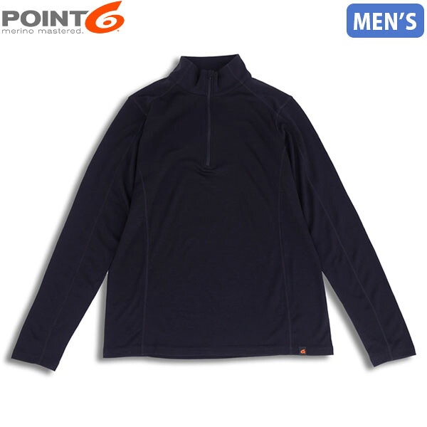 POINT6 尖んがり6 メンズ ベースレイヤー 肌付き Men\u0027s Base Layer Long Sleeve Mid 1/4 Zip Top Black メリノウール P68003BLA