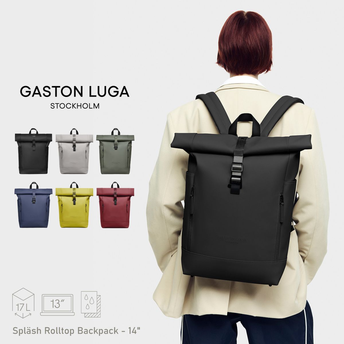 Gaston Luga ガストンルーガ スプラッシュ バックパック デイパック リュック A4 PC バッグ シンプル カジュアル ユニセックス 通勤 通勤リュック 通勤バッグ ビジネス カジュアル 大人 ユニセックス 男女兼用 出張 防水|ギアーズジャム 店