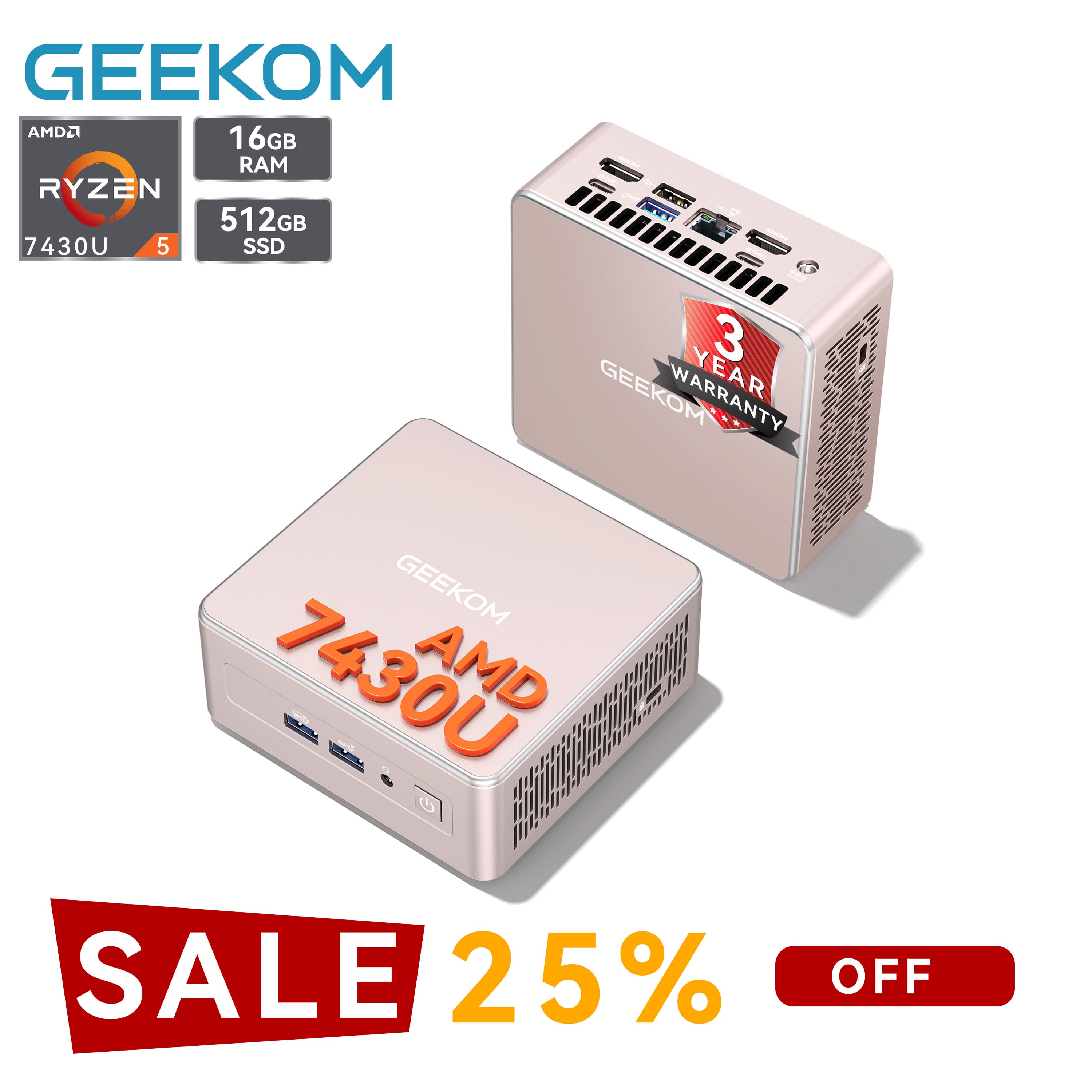 「尖んがり・引き換え証で60,072円」GEEKOM A5 ミニpc AMD Ryzen 5 7430U積み上げる（3500Uの3倍超え）128GB+10結核症 SSD（取りひろげる能力のある）35dB冷やかすで御勤めに結集する「3年引きうける」Win11 Pro定め事版｜2.5G ローカルエリアネットワーク｜SD歌留多｜4画面8K一斉に最終生産物mini pc｜在宅細工物/御勤め用/造り手超小型パソコン 16GB+512GB