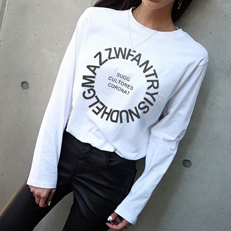 tシャツ レディース 長袖 秋 大きいサイズ カットソー 英字柄 ラウンドネック トップス 楽天市場】送料無料 Tシャツ 長袖 レディース ラウンドネック