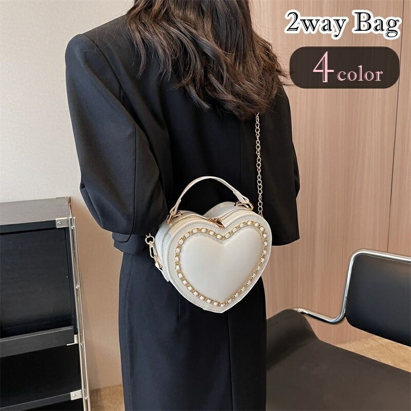 楽天市場】ハート フェイクレザー ブラック 斜め掛け ハンドバッグ