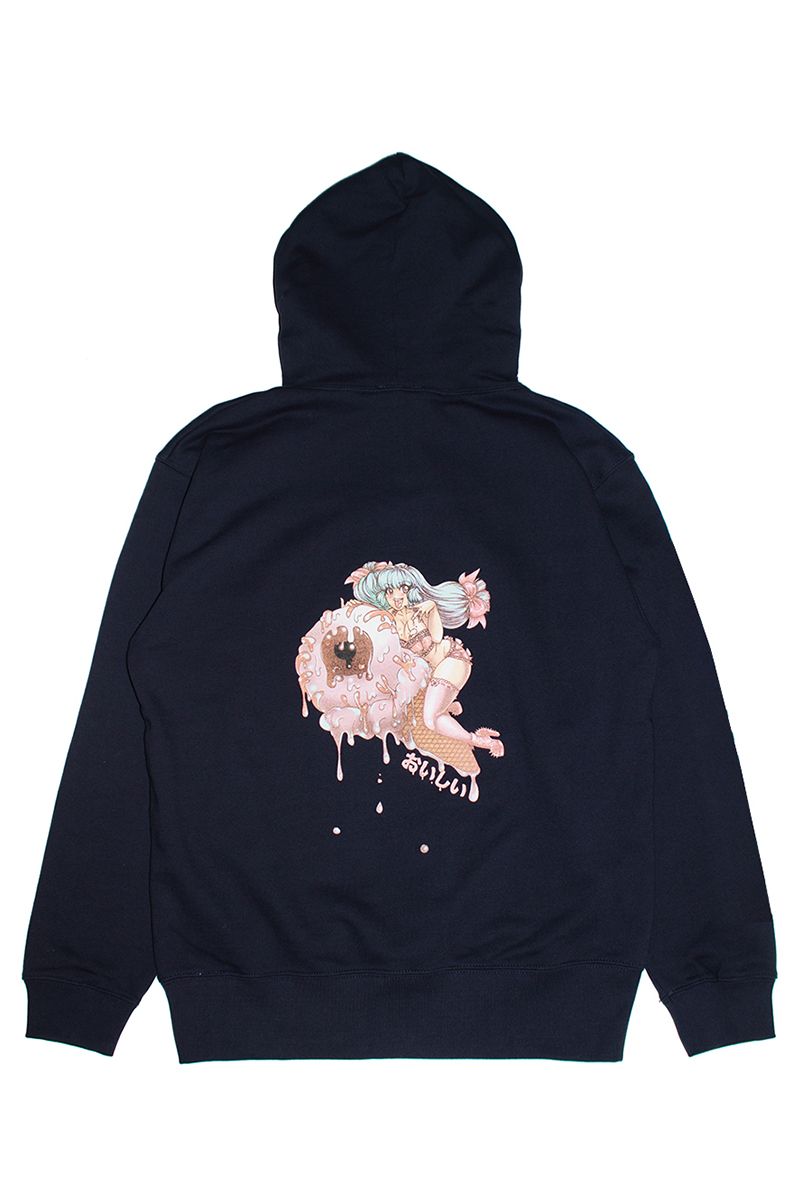 MISHKA (ミ牡鹿) CREAMY BICOLOR HOODIE MIJHO-01 NAVY