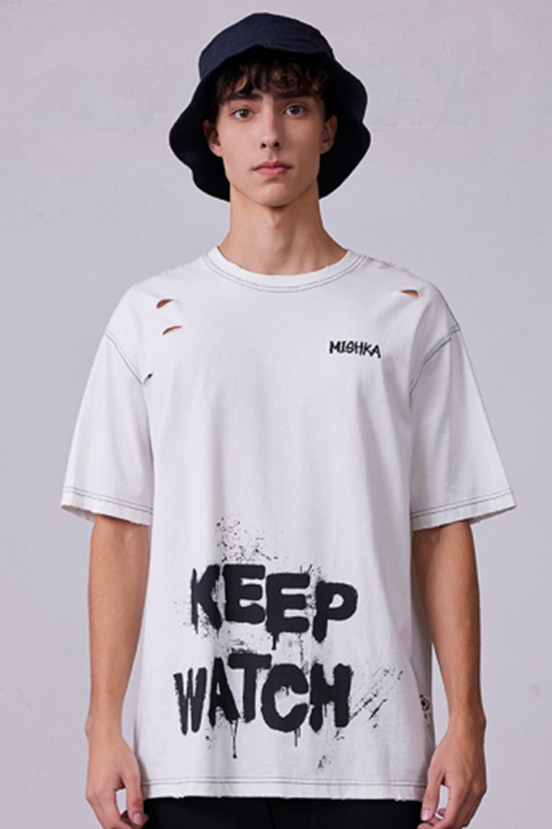 MISHKA (ミシカ) K.W DAMAGED TEE M21200001 WHITE｜GEKIROCK CLOTHING