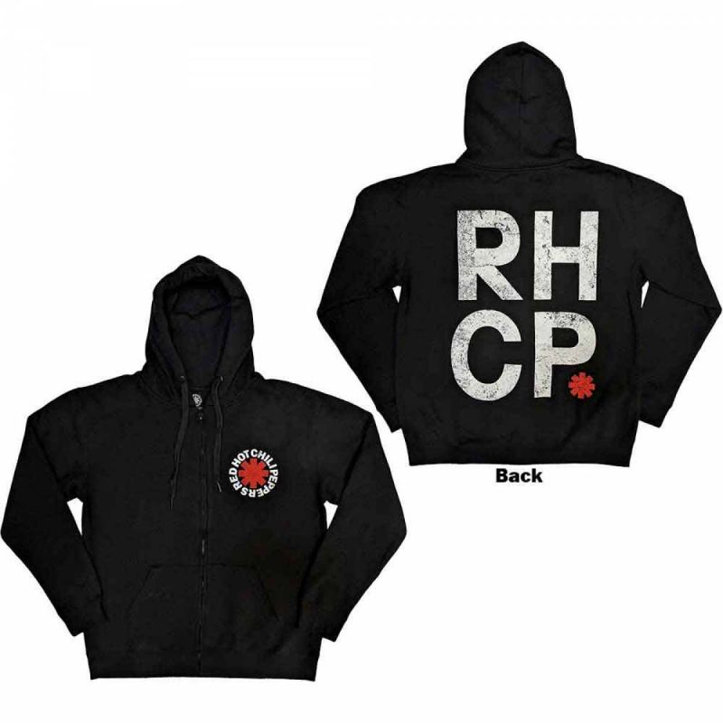 RED HOT CHILI PEPPERS Unisex Zipped Hoodie: Red Asterisk (Back Print)