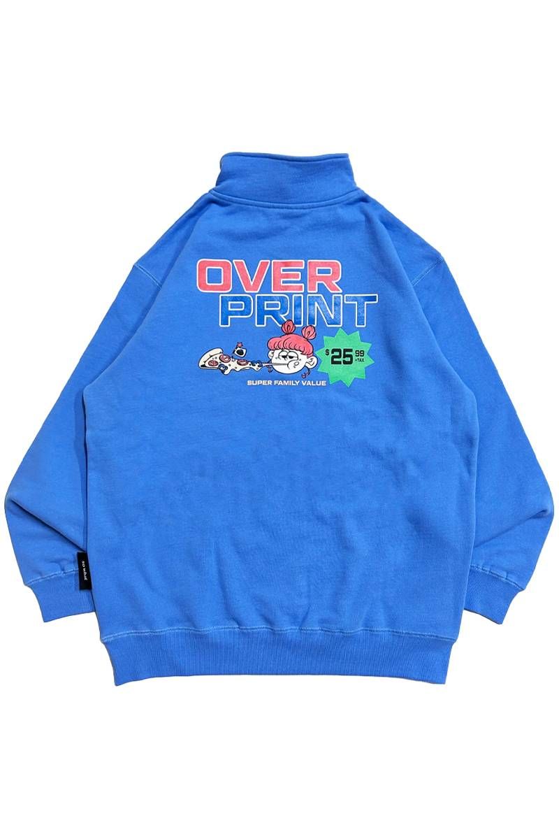 over print (オーバープリント) PIZZA PRICE BOX LOGO Half Zip pullover BLUE｜GEKIROCK CLOTHING 8,591円