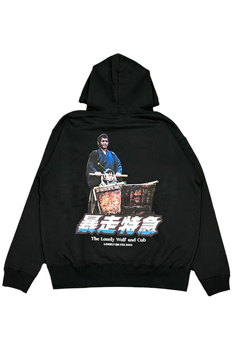 LONELY論理 (ロンリー)#33 LONELY WOLF&CAB HEAVY HOODIE - Black
