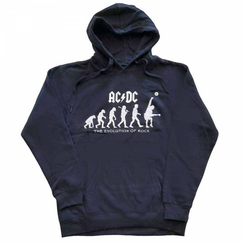 AC/DC Unisex Pullover Hoodie: Evolution of Rock - NAVY BLUE