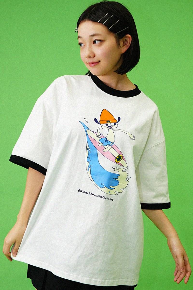 パラッパラッパー プリント リンガー半袖 TEE - Black画像